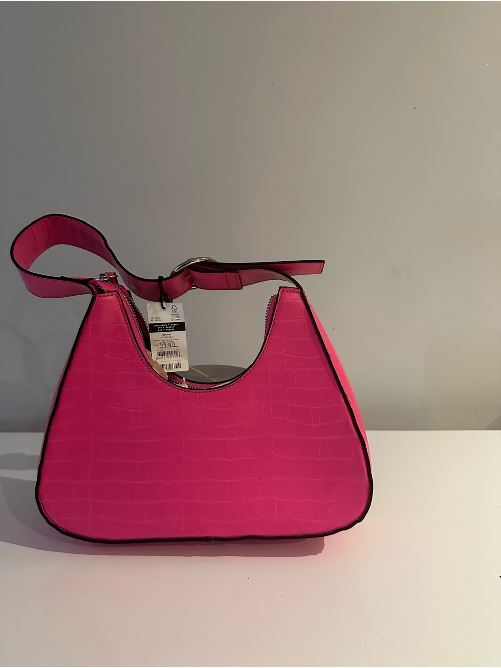 Call It Spring Hot Pink Croc-Embossed Shoulder Bag